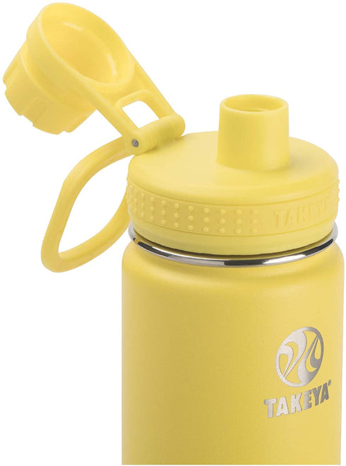 Takeya Actives Insulated Stainless Steel Water Bottle with Spout Lid, 24 Ounce, Canary