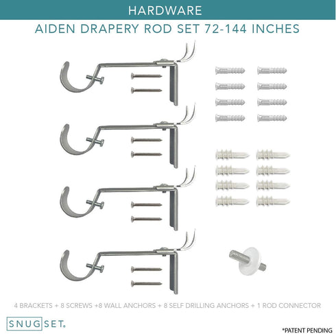 SnugSet | Quick Easy Installation | No Tools Option | 72"-144" Adjustable | 1" Dia. Durable Steel Rod | 4 Brackets Included | Supports Heavy Fabrics | Decorative Nickel Cage Ball Finial