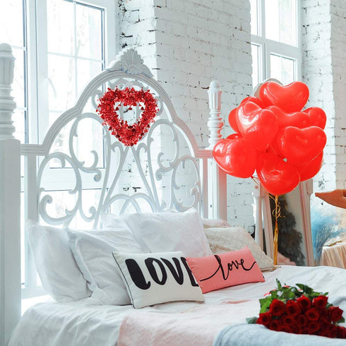Winlyn 3 Pack Red Valentine Heart Wreaths Tinsel Heart Shaped Wreaths with Foil Hearts Hanging Valentine's Day Wreaths Decorations for Wedding Birthday Party Front Door Wall Window Mantel D©cor