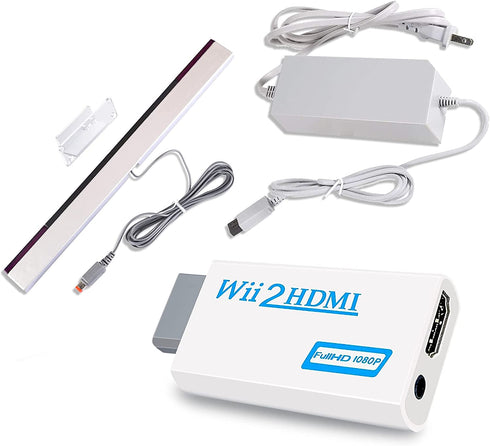3 in 1 Accessories Bundle Kits for Wii, AC Power Supply Adapter + Wii to hdmi Converter and Wired Infrared Ray Sensor Bar Compatible with Nintendo Wii