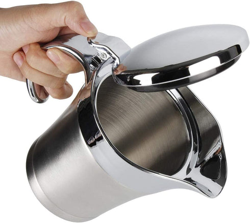 Stainless Steel Double Insulated Gravy Boat with Hinged Lid (16 OZ / 450ML)