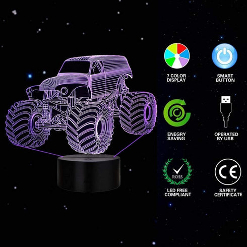 3D LED Illusion Lamp Monster Truck Night Light Optical Lighting Car Effect Touch Switch USB Powered LED Decoration Night Desk Lamp