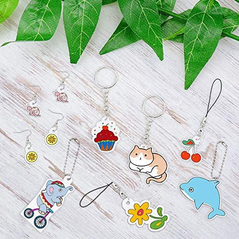 Hysagtek 158 Pcs Shrinky Sheets Kits for Shrinky Dinks, Including 17 Pcs Heat Shrink Plastic Sheets Shrinky Art Paper, 140 Pcs Keychains Accessories, Hole Punch for Kids Craft Christmas Ornaments