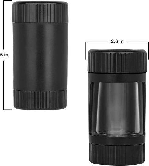 Gohfeoeo Light-Up LED Transparent Glass Seal Storage Jar with Grinder and 8x Magnifying Viewing Jar, Storage Jar and Grinding In One (Black)