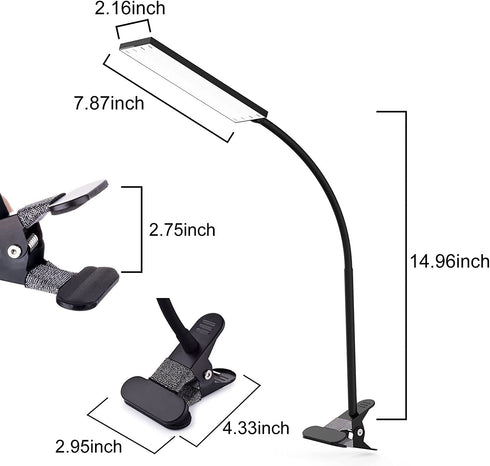 TOPESEL 5W 48 LEDs Dimmable Clip-on Led Desk Lamp, Eye-Care Flexible Gooseneck USB Clamp Reading Lamp, 3 Color Temperature, 14 Brightness Levels Table Lamp, Black