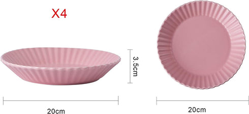 Bruntmor Set of 4 Elegant Matte 8" Round Ceramic Restaurant Serving Inner Fluted Dessert Salad Plates, Pink