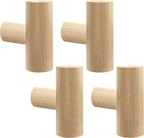 HUFEEOH Wood Wall Hooks, Purse Rack Wood Peg Hooks with Screw, Wall Hooks Heavy Duty Towel Hangers for Bathroom Wall (4PC, Beech Wood)
