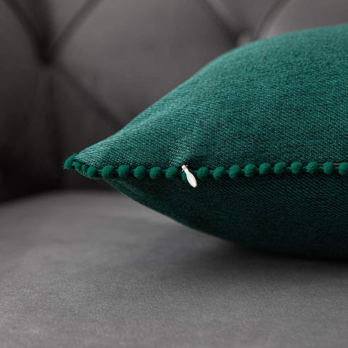 WLNUI Set of 2 Christmas Forest Green Pillow Covers 16x16 Inch Rustic Cute Pom Poms Decorative Throw Pillow Covers Square Cushion Case for Farmhouse Home Couch Sofa Decor