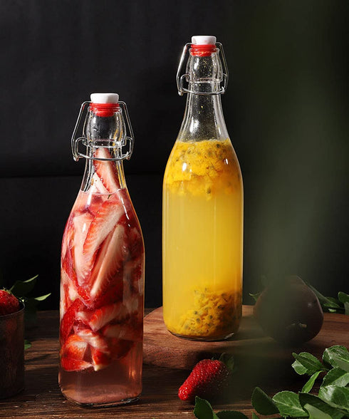XZF Swing Top Clear Glass Bottles Brewing Bottles 500 ml 16 fl. oz. Flip Top Bottles Great for Oil Vinegar Beverages Homemade Juices Kombucha Water Beer Set of 6, XZF001