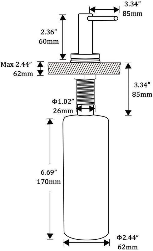 TUTEW Built in Sink Soap Dispenser, Kitchen Sink Soap Dispenser? Lotion Dispenser for Kitchen Sink, Matte Black Stainless Steel Pump Head,Sink Soap Dispenser with 17OZ Bottle