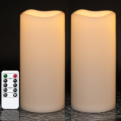GenSwin Waterproof Outdoor Flameless Candles with Remote Timer, Battery Operated Large Flickering LED Pillar Candles for Indoor Outdoor Lanterns, Won™t melt, Long-Lasting(White, Set of 2, 8? x 4?)