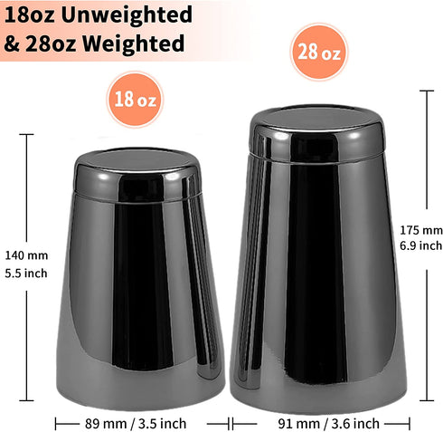 Stainless Steel Pro Boston Shaker - 2 Piece Unweighted 18oz & Weighted 28oz Martini Drink Shaker Kit for Bartender - Black