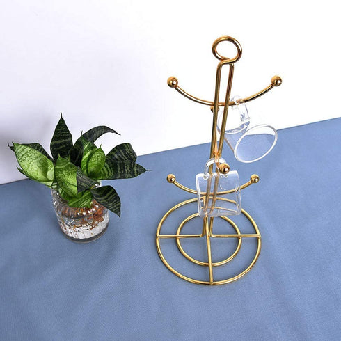 RomanticDesign 6 Holder, Countertop Mug Tree, 6 Hook Coffee Cup Dryer Kitchen Coffee Mug Tree Countertop Tea Cups Holder Stand,Gold