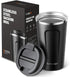 Lungogo Insulated Coffee Mug Travel Vacuum Coffee Cup Stainless Steel Double walled Reusable Coffee Tumbler with Leakproof Lid for Hot & Cold Drinks, 480 ML Black