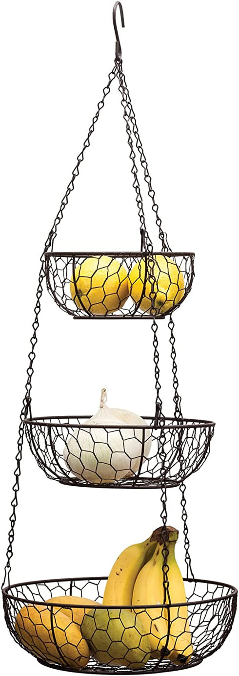 RSVP International Hanging Storage Collection 3-Tier Baskets, Bronze Chicken Wire