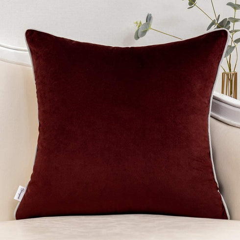Yangest Wine Red Patchwork Velvet Throw Pillow Cover with Gold Striped Leather Cushion Case Modern Luxury Pillowcase for Sofa Couch Bedroom Living Room Home Decor,20"x20"