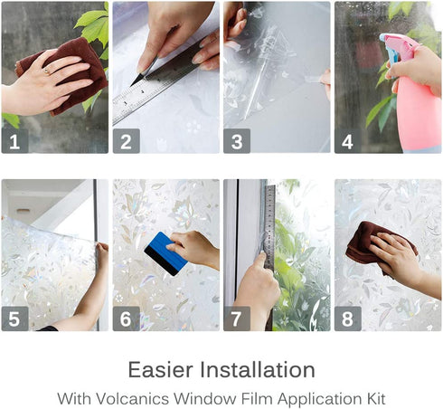 Volcanics Window Privacy Film Static Window Clings Vinyl 3D Window Decals Window Stickers Rainbow Window Film for Glass Door Home Heat Control Anti UV 17.5 x 78.7 Inches
