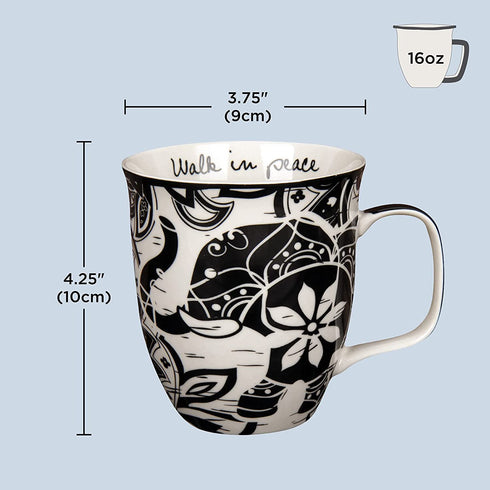 Karma Gifts Black and White BOHO Mug, 16 oz, SEA TURTLE