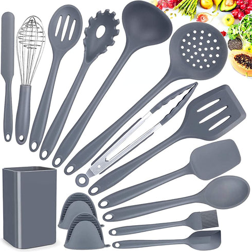 Kitchen Utensils Set?15pcs Dishwasher Safe Silicone Cooking Utensils Set ?Non-stick Kitchen Utensils?446°F Heat Resistant Cooking Utensils(BPA Free)