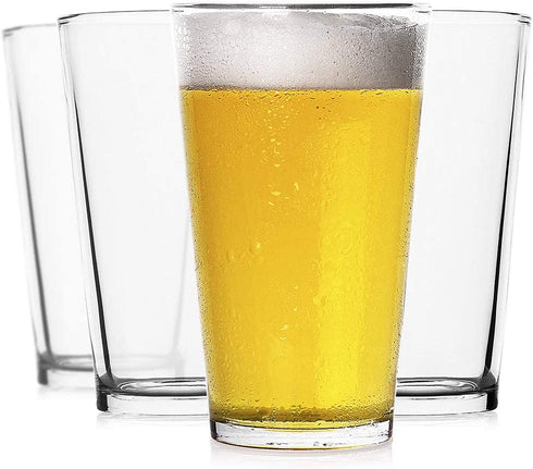 LUXU Classic Beer Pint Glasses(16 oz),Premium Pub Beer Glasses with Thick Base,Versatile Cocktail Shaker Beer Glass,Clear Glass Bar Tumblers Cocktail Mixing Glass for Cold Beverages, Soda, Water(4Pcs)