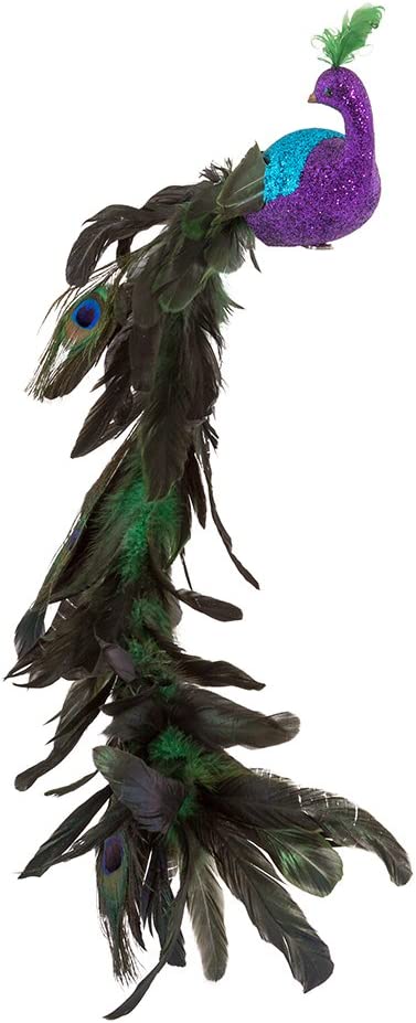 Kurt Adler H6043 Large Purple/Blue Feather Peacock on Clip, Multicolor