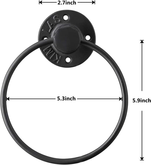 Licperron Industrial Towel Rings, Pipe Towel Rack Black Iron Pipe Towel Ring Holder for Bathroom, Black