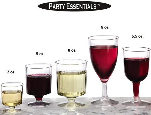 Party Essentials Disposable Hard Plastic Two Pieces Wine Glasses, 40-Count, 5.5-Ounce, Clear