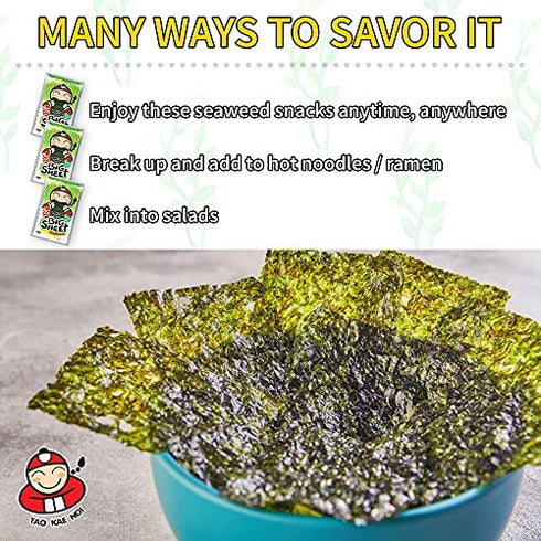 Big Crispy Seaweed Snack Sheets by Tao Kae Noi | Classic Thai Seaweed Chip | Healthy Nori Snacks for Kids and Adults | 12 Individually Wrapped Sheets per Box, 3.2g each