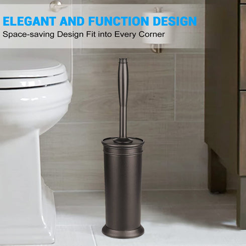Toilet Brush and Holder 2 Pack, Toilet Bowl Brush with Extra Long Handle, Toilet Scrubber and Covered Holder, Toilet Brushes for Bathroom-Space Saving, Covered Brush, Durable, Deep Cleaning(Bronze)