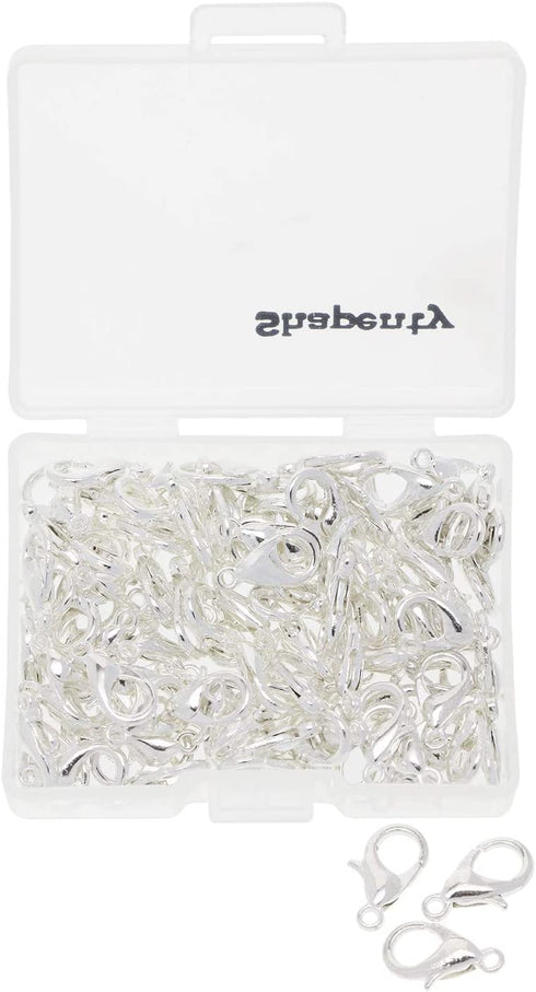 Shapenty Small Metal Alloy Lobster Claw Clasps Clip DIY Necklace Jewelry Finding Making Accessories Fastener Hook, 12mmx6mm, 100PCS (Silver)