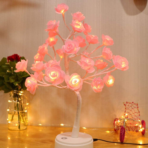 ITICdecor Rose Tree Lamp 30 LED Beside Night Light USB Battery Powered Gift for Girls Women Teens Home Decor for Wedding Christmas Bedroom Party (Pink Rose)