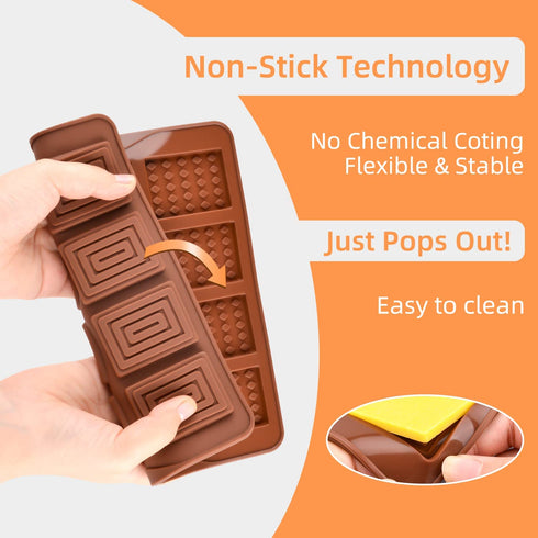 4 Pcs Break Apart Candy Molds Silicone Shapes Mini Chocolate Bar Silicone Molds Set, Small Molds for Wax Melts (A+B)