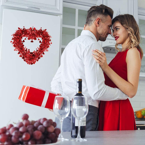 Winlyn 3 Pack Red Valentine Heart Wreaths Tinsel Heart Shaped Wreaths with Foil Hearts Hanging Valentine's Day Wreaths Decorations for Wedding Birthday Party Front Door Wall Window Mantel D©cor