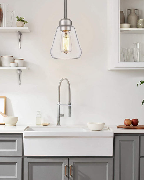 Beionxii Glass Pendant Lights | Modern Brushed Nickel Pendant Lighting for Kitchen Island, Dining Room, Over The Sink