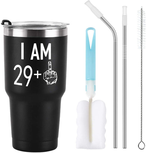 29 Plus One Middle Finger Mug Tumbler for Men Women, Funny Turning 30 Years Old Bday Tumbler Idea for Wife Friends Sister Coworker, 30 Oz Stainless Steel Insulated Travel Tumbler, Black