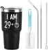 29 Plus One Middle Finger Mug Tumbler for Men Women, Funny Turning 30 Years Old Bday Tumbler Idea for Wife Friends Sister Coworker, 30 Oz Stainless Steel Insulated Travel Tumbler, Black