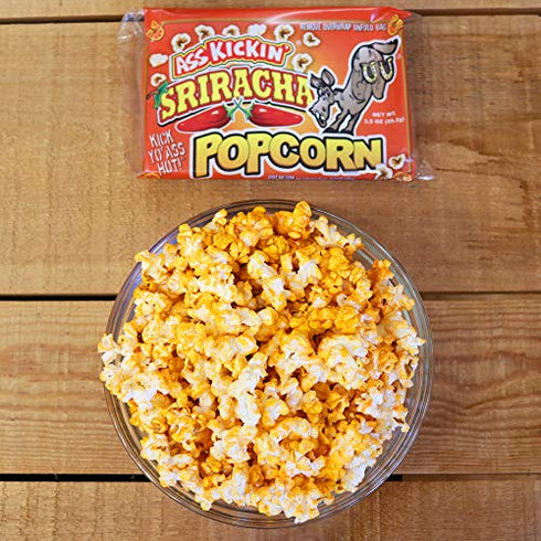 ASS KICKIN' Sriracha Microwave Popcorn Bags - 3 Pack - Ultimate Spicy Popcorn Gourmet Gift - Makes a Great Movie Theater Popcorn or Snack Food for Movie Night