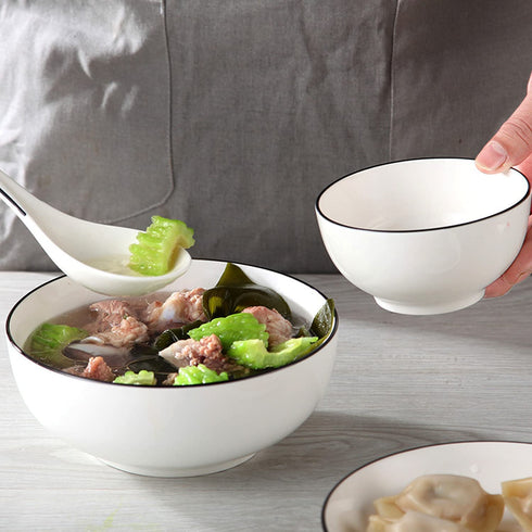 Large Salad Soup Ramen Bowls, 60 OZ Super Stackable Round Fine Porcelain Cereal Pasta Serving Bowl Sets, 3Pack - Microwavable Ceramic Bowls - Heat and Cold Resistant Porcelain