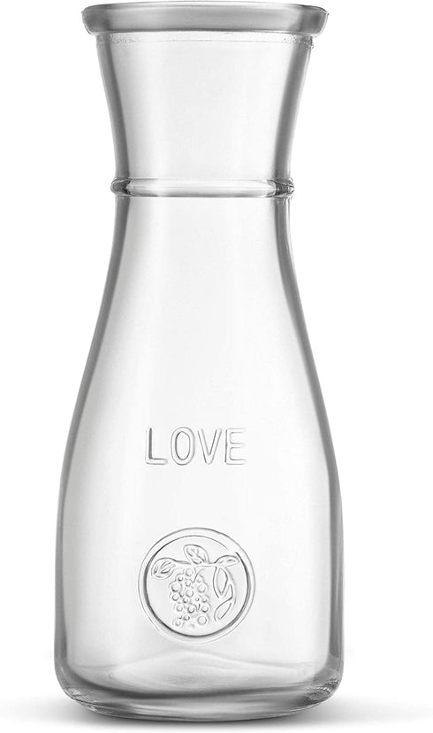 Glass Carafe LOVE Drink Pitcher - 4 Pack - Elegant Wine Decanter, Narrow Neck For Easy Grip, Wide Mouth for Classic Pouring - Great for Parties and Events, 500 ml, by Kitchen Lux
