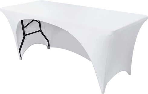 FestiCorp White Fitted Table Cover for 6 Foot Table - Spandex Massage Lash Bed Table Covers 6Ft, Elastic Table Cloths, Open Back Stretch Table Clothes for Party, DJ Table, Banquets, Events, Trade Show
