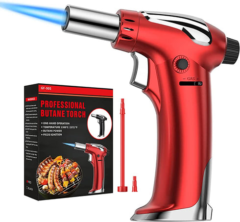 NANW Butane Torch, Refillable Kitchen Blow Torch Lighter Culinary Cooking Torch with Adjustable Flame for BBQ, Creme Brulee, Baking, Crafts and Cooking (Butane Gas not Included) (Red)