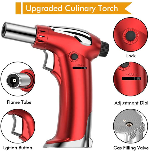 NANW Butane Torch, Refillable Kitchen Blow Torch Lighter Culinary Cooking Torch with Adjustable Flame for BBQ, Creme Brulee, Baking, Crafts and Cooking (Butane Gas not Included) (Red)