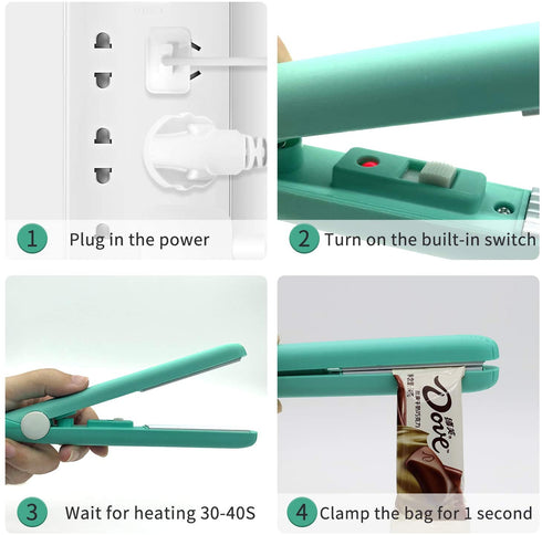 2 PACK Mini Bag Sealer Heat Seal, Handheld Food Sealer Bag Resealer for Food Storage, Portable Smart Heat Sealer Machine with 45€? Power Cable for Chip Bags, Plastic Bags, Snack Bags (green+purple)