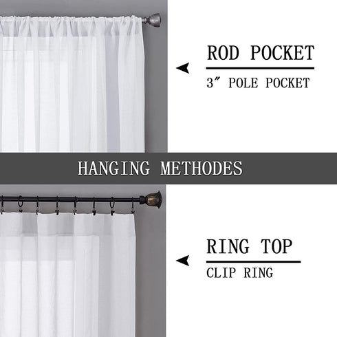 Tollpiz Sheer Curtain Linen Textured Living Room Curtains Sheer Light Filtering Rod Pocket Voile Curtain for Bedroom, 54 x 72 inches Long, White, Set of 2 Panels