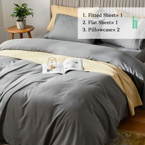 SONORO KATE Bed Sheet Set Bamboo Sheets Deep Pockets 16" Eco Friendly Wrinkle Free Sheets Hotel Bedding Machine Washable Silky Soft (Dark Grey, California King)