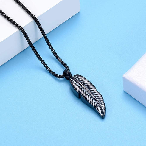 Oinsi Stainless Steel Feather Urn Necklace Hold Cremation Ashes Keepsake Memorial Jewelry +Box+Fill Kits
