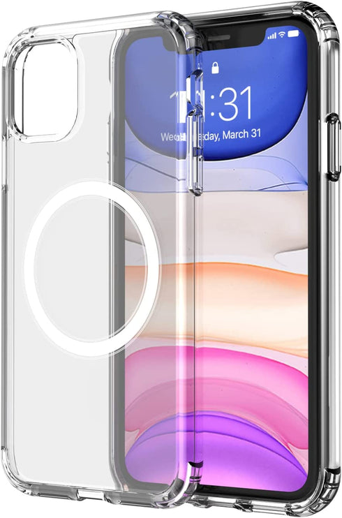 amCase Clear Case with Built-in Magnets Compatible with iPhone 11 (6.1") and MagSafe Accessories, Support Wireless Charging, Strong Magnetic