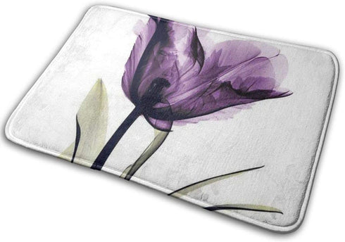 JOEKAORY Bath Mat Elegant Tulip Purple Flower Memory Foam Bath Mats Non Slip Soft Absorbent Bath Rugs Rubber Back Runner Mat for Kitchen Bathroom Floors 15.7" X 23.5", White