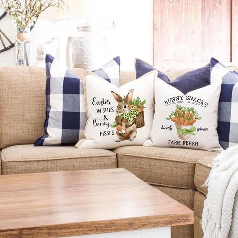 JOJOGOGO Bunny Easter Throw Pillow Covers 18x18 Set of 4 Carrot Easter Decorations Farmhouse Spring Pillow Covers Home Decor for Couch Sofa Porch