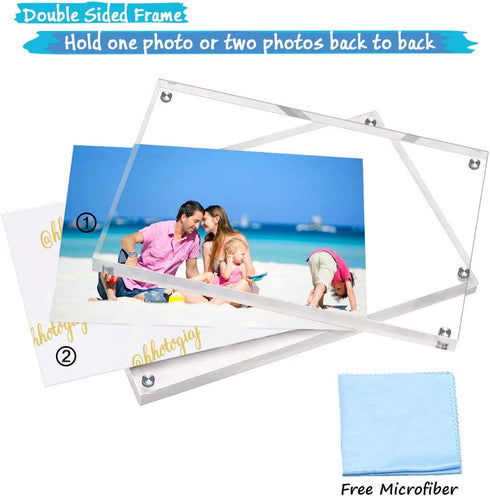 Acrylic 5X7 Clear Acrylic Picture Frames, Magnetic Picture Frames with Gift Box Package, Double Sided Acrylic Photo Frames Stand in Desk or Table, Pack of 2?Bonus Microfiber Cloth + 2 Pack Stand)